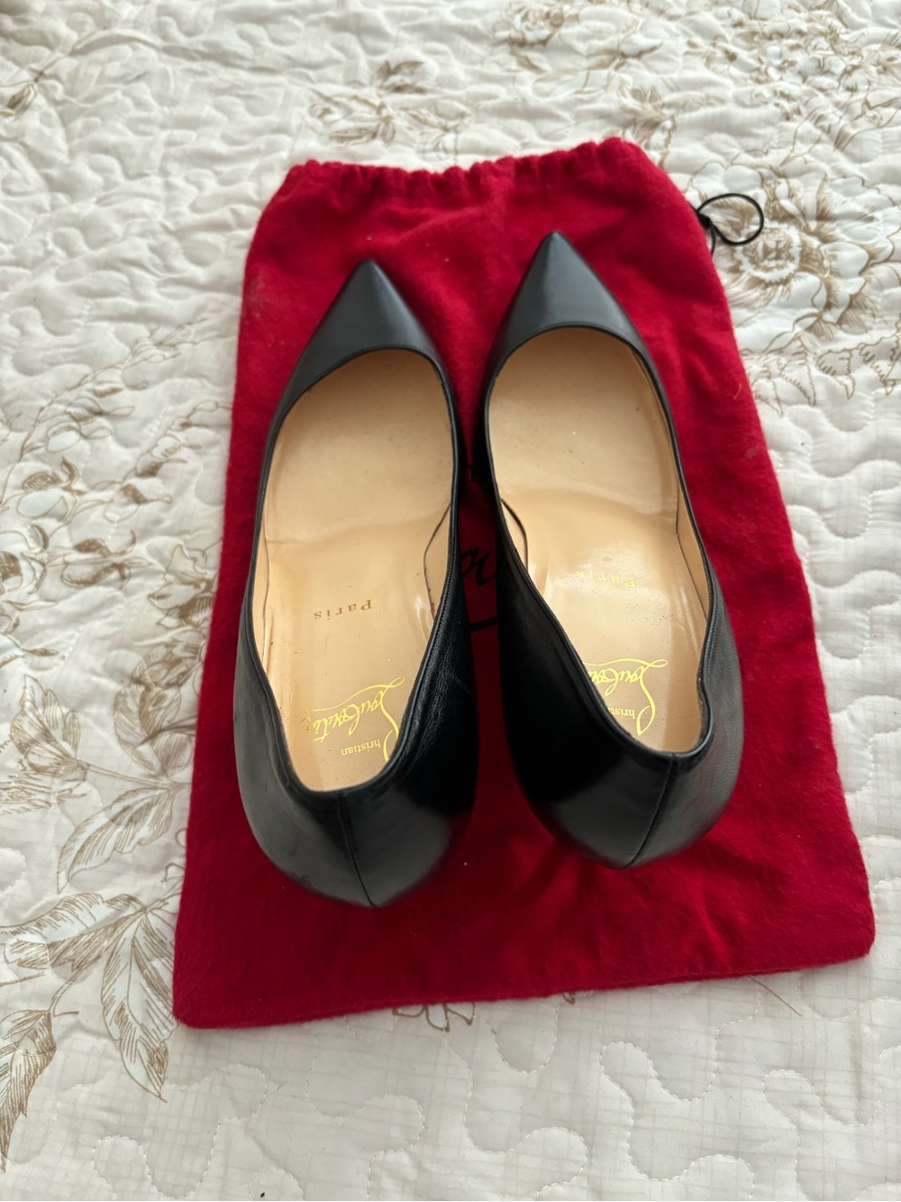 Christian Louboutin Black Patent Pointed-Toe Pumps with Red Sole - Picture 7 of 9